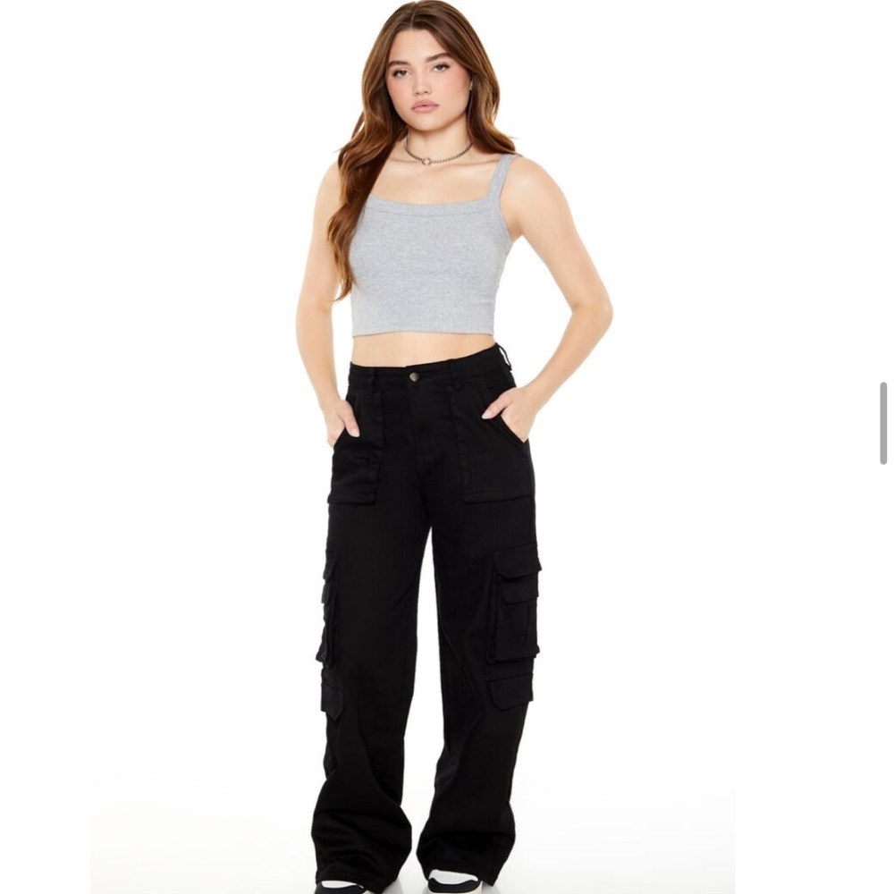 Forever 21 Twill Wide-Leg Cargo Pants